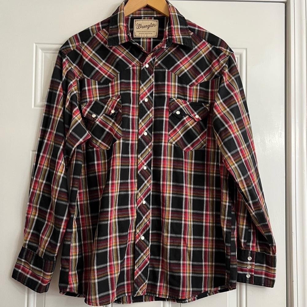Wrangler Pearl Snap Plaid Western Shirt Men’s Size XL
